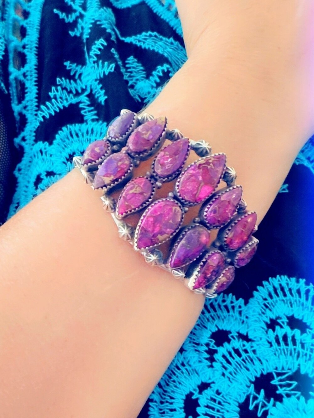 Sterling Silver 925 Purple Mojave Turquoise Cuff Bracelet